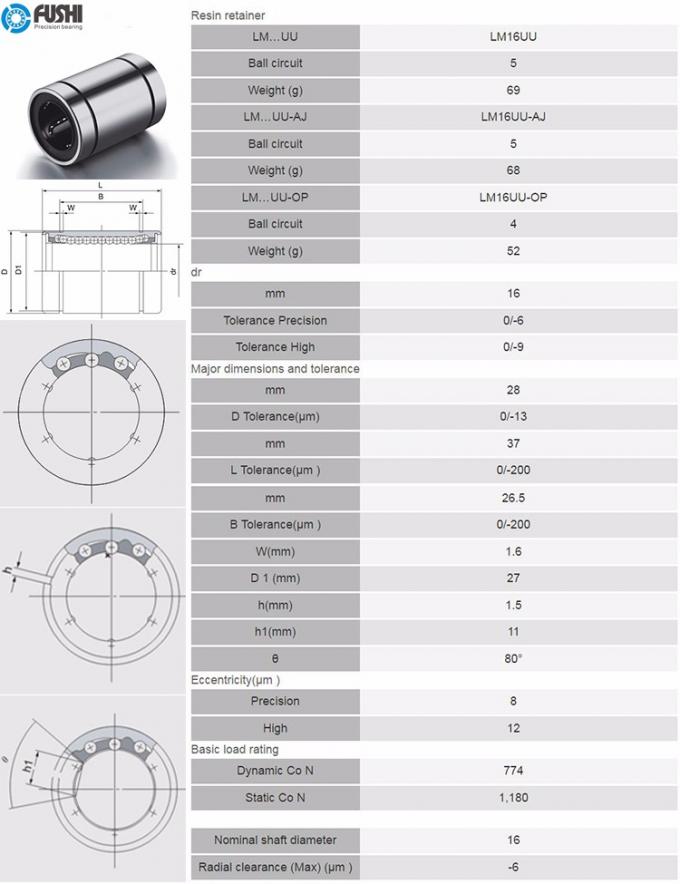 Os rolamentos de corrediça lineares de Lm16 UU esquadram os rolamentos para o × 37mm do × 28mm das partes 16mm da indústria 0
