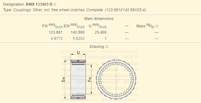 Embreagem da maneira do rolamento de rolo um da agulha de BWX133403B que carrega a identificação 123.881mm OD 142.880mm 0
