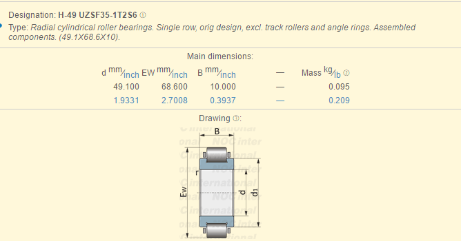 Rolamento excêntrico europeu do mercado H 49 UZSF35 1T2S6 para o redutor 49.1mm× 68.6mm× 10mm 0