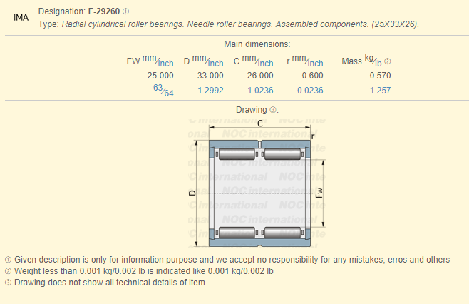 Rolamentos F-29260 para a identificação 25mm OD 33mm das máquinas impressora e das máquinas de revestimento da cópia 0