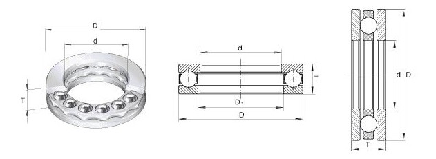 81230 M axial, gaiola cilíndrica do bronze do sentido do rolamento de pressão do rolo de 9230 M única 1