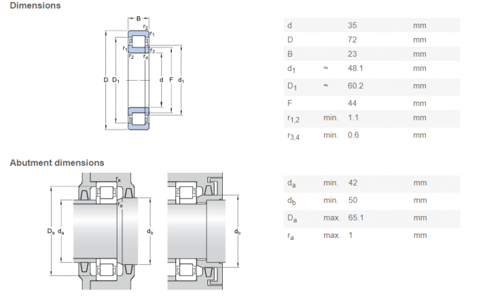 Rolamento diferencial cilíndrico personalizado 95 x 170 x 55.56mm do rolamento de rolo de NUP2207 XIV 0