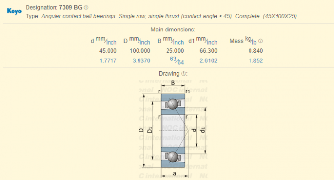 Rolamento de esferas angular do contato da BG da alta velocidade 7309 para o compressor de ar/máquina-instrumento 0