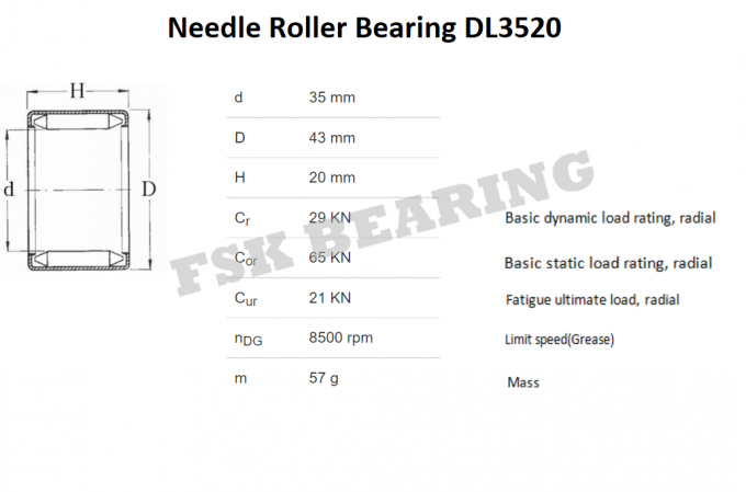 Rolamento de rolo da agulha do complemento completo DL3520 DLF3520 para a matéria têxtil e a maquinaria agrícola 0