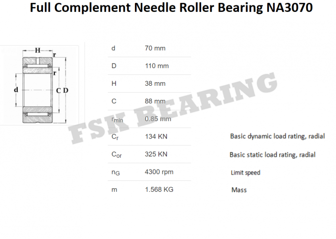 Complemento completo de rolamento de rolo da agulha da garantia NA3070 com anel interno 0