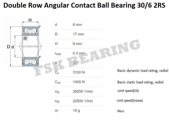 Rolamento de esferas angular diminuto dobro do contato 2RS 30/7 2RS 30/8 2RS da fileira 30/6 0