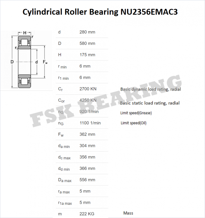 Rolamento de rolo cilíndrico do grande tamanho da carga pesada NU2356 EMAC3 NU2364 ECMA 0